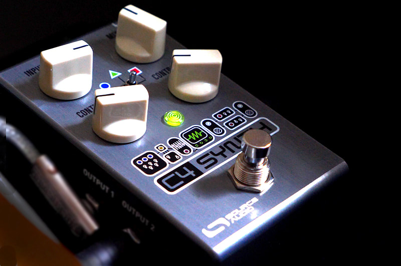 C4 Synth: a stereo, MIDI controllable synthesizer pedal for guitar or bass.
